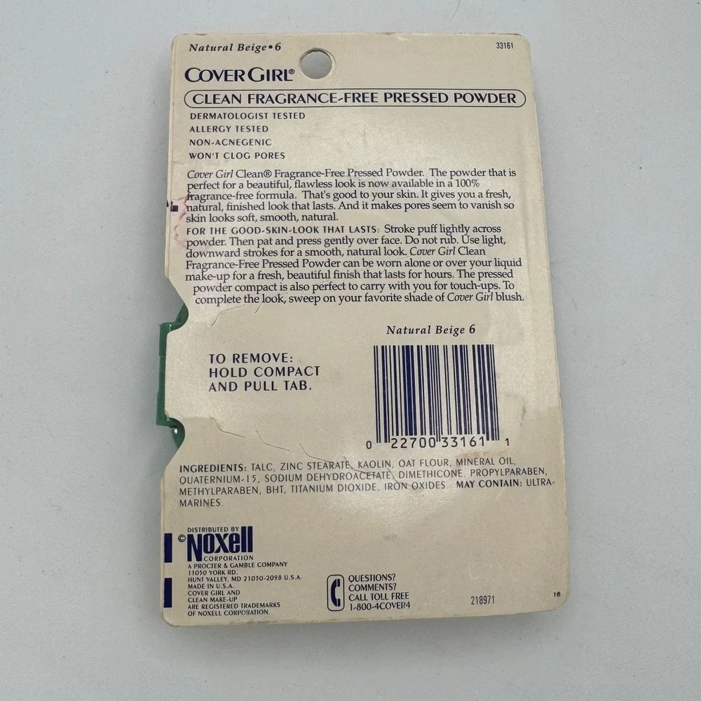 Vintage CoverGirl Clean Fragrance Free Pressed Powder Natural Beige 6 Green Case